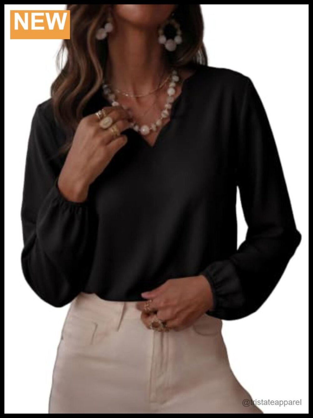 Women's Scallop Trim V-Neck Long Sleeve Office Blouse Ruffled